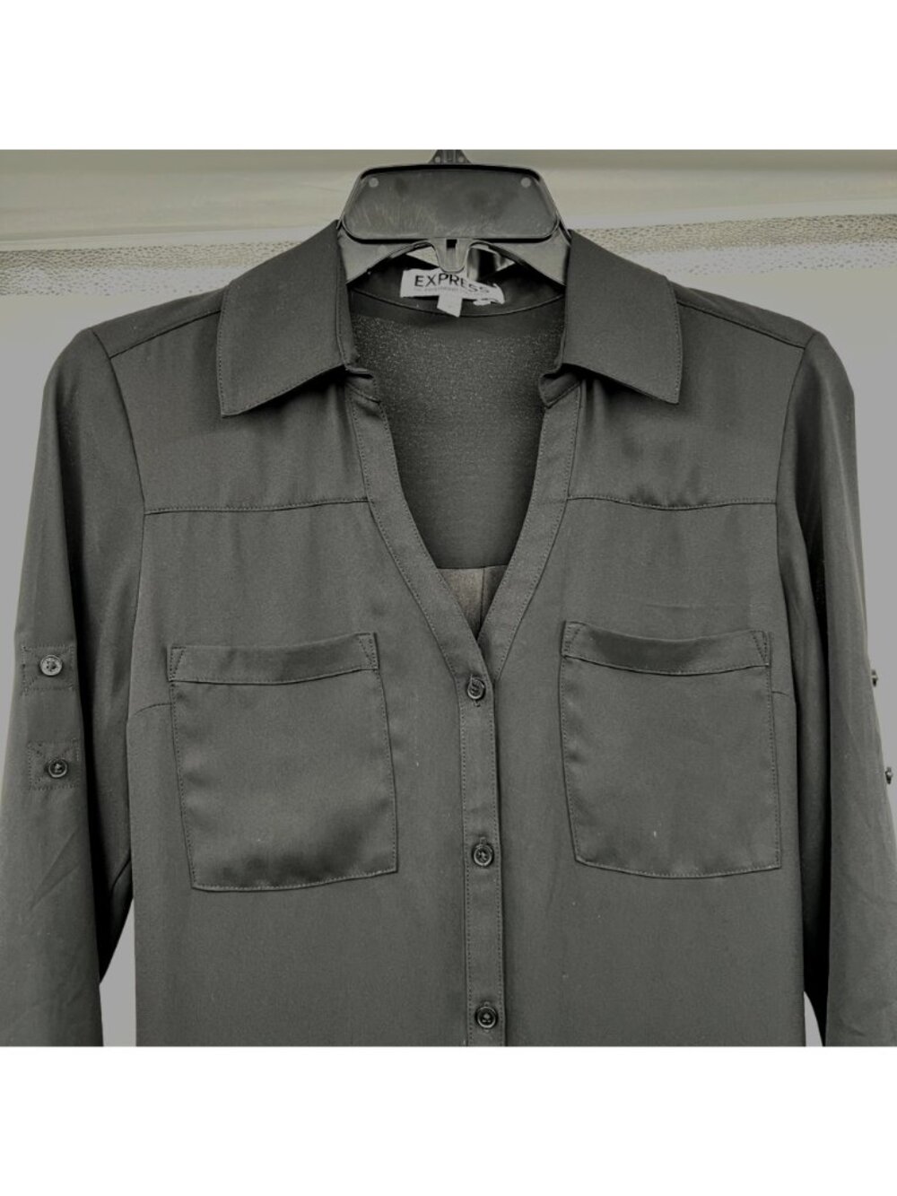 Express Womens Shirt Dress Long Sleeve Button Up Black Size Small Belted - Picture 2 of 9